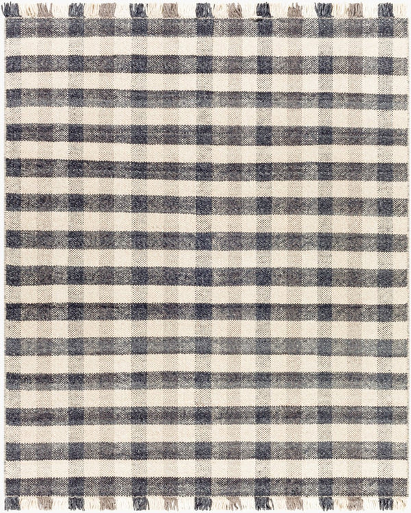 Livabliss Reliance Wool Flatweave Area Rug Handwoven Cottage Style with Fringe Accent India Craft Charcoal, Mediu 8' x 10' RLI2308-810