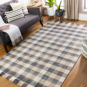 Livabliss Reliance Wool Flatweave Area Rug Handwoven Cottage Style with Fringe Accent India Craft Charcoal, Mediu 8'10" x 12' RLI2308-81012