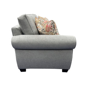 Porter Designs Porter Oasis Overstuffed Transitional Sofa - Luxurious Gray Linen, Feather Pillows & Floral Accents Gray Fabric 01-207-01-6329