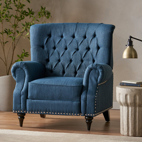 English Elm Christopher Knight Home® - Classic Classic Style Fabric Push Back Chair with Rivet Detail, Rolled Arms & Plush Cushions for Comfort and Stability Navy Blue 71909.00NBLU