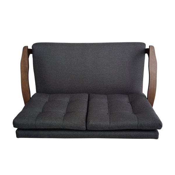 English Elm Christopher Knight Home® - 2 Seater Sofa Charcoal Gray Tufted Loveseat with Waffle Stitching, Fabric, Walnut Legs — Stylish Comfort 65343.00BLK