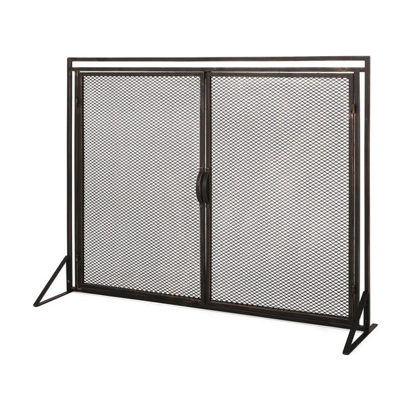English Elm Christopher Knight Home® - FIREPLACE Samantha Iron Screen with Matte Finish, Handcrafted Mesh Guard, Dual Doors & Sleek Frame Black+Gold 67721.00BBGLD