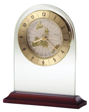 Hekman Furniture 645603 World Time Arch Clock - Elegant Brass Table Clock With Beveled Glass & Global Time Zone Map  World Time Arch Tabletop Clock 645603