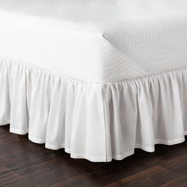 Surya Peyton Ruffle Bed Skirt - 78"W X 80"L X 15"Dl | Rustic Linen & Cotton Charm For Cozy Spaces! White Linen,Cotton,Linen,Cotton Rlskt1002-qskt
