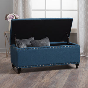 English Elm Storage Ottoman Bench with Hinged Lid Padded Seat Living Room Coffee Table 60581.00DBL