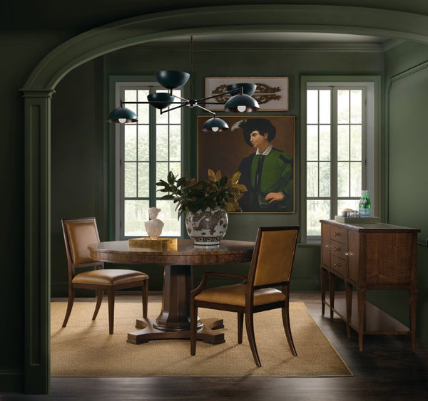 Hooker Furniture Archives Leather Side Chair — Dark Blond Semi-Aniline Upholstery, Classic Walnut Frame, Tailored Comfort And Timeless Dining Elegance 6123-75710-89