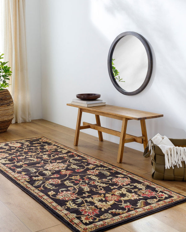 Livabliss Riley Traditional Updated Pattern Polypropylene Area Rug for High-traffic Living Spaces Black, Mustard 2' x 7'5" RLY5025-275
