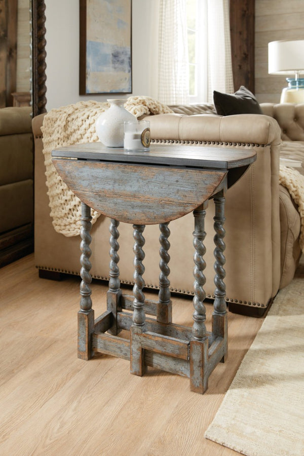 Hooker Furniture La Prause Gate Leg Round Table In Blue Bonnet Finish — Heirloom Charm, Drop Leaves, Turned Base, Versatile Elegance 6960-50006-45