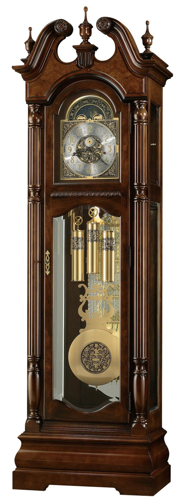 Hekman Furniture 611142 Edinburg Grandfather Clock - Elegant Cherry Bordeaux, Illuminated Dial & Precision Chime Features Cherry Bordeaux Edinburg Grandfather Clock 611142