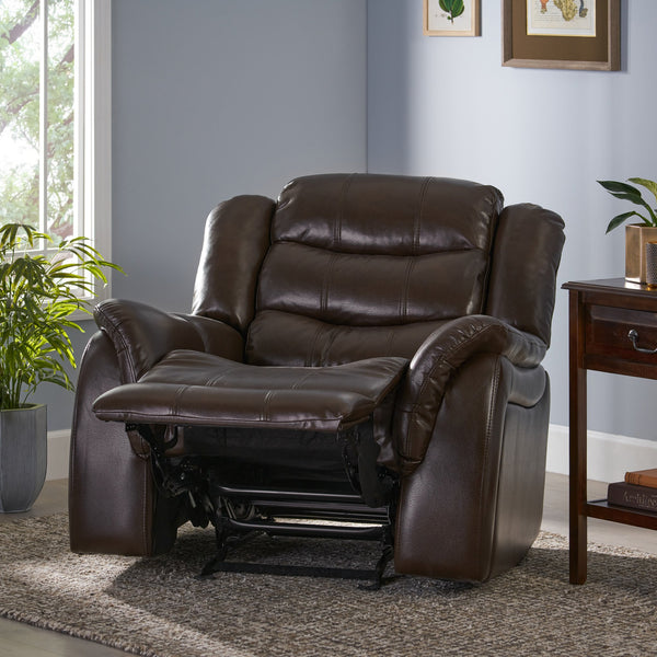 English Elm Christopher Knight Home® - Classic Glider Recliner with Luxurious PU Upholstery, Spacious Seat, Durable Frame, Ultimate Comfort Dark Brown 57412.00