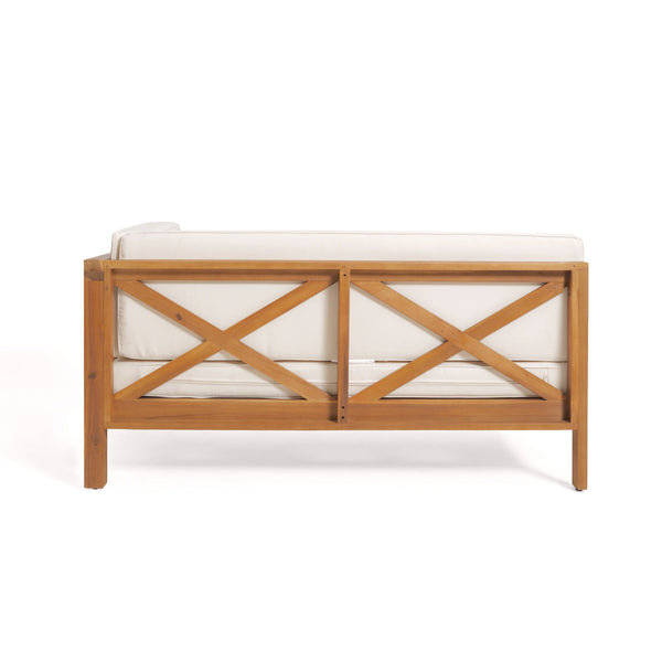 English Elm Brava Outdoor Acacia Corner Bench Set with Coffee Table for Patio Entertaining Beige 57968.00BEI