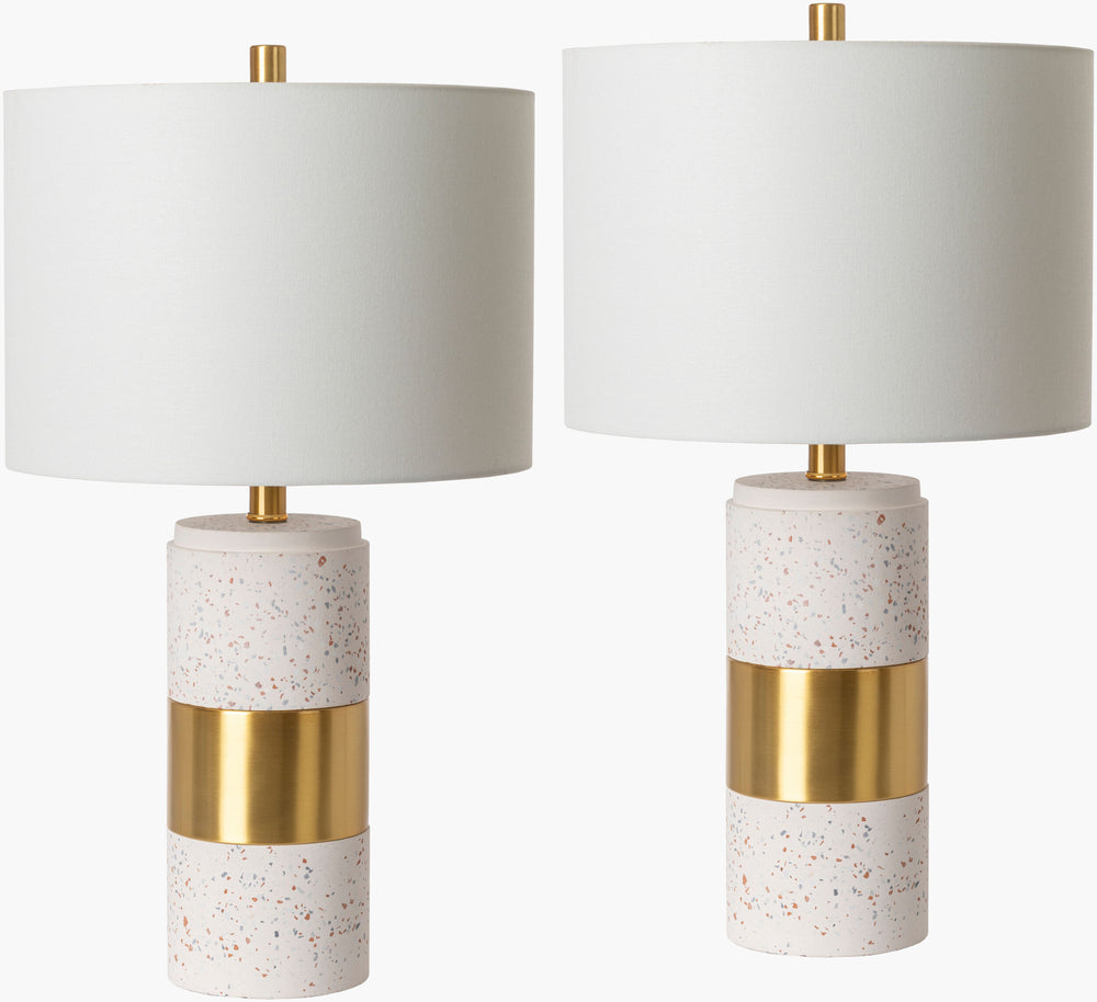 Surya Rimini Modern 25" Accent Table Lamp With White Linen Shade – Stylish & Durable Home Lighting Decor Body, Gray Concrete,Iron,Linen,Polyester,Iron Rmi001-set