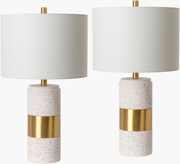 Surya Rimini Modern 25" Accent Table Lamp With White Linen Shade – Stylish & Durable Home Lighting Decor Body, White Concrete,Iron,Linen,Polyester,Iron Rmi002-set