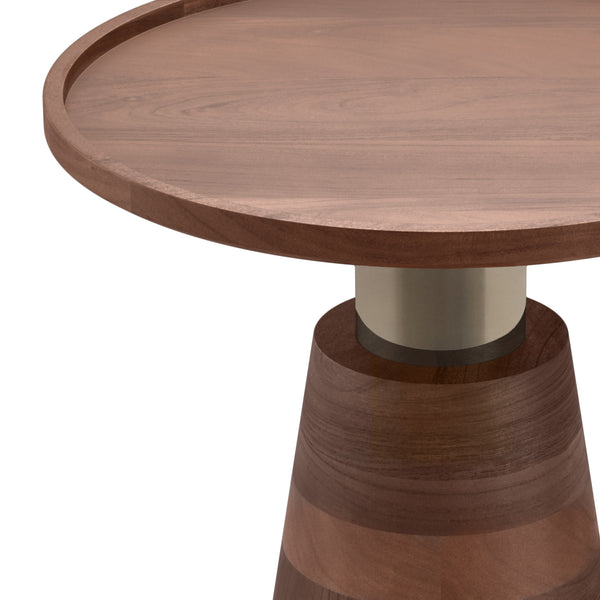 English Elm Kramer Handcrafted Acacia Side Table in Cognac Brown with Antique Brass Stem and Cone Pedestal Base B136P158772