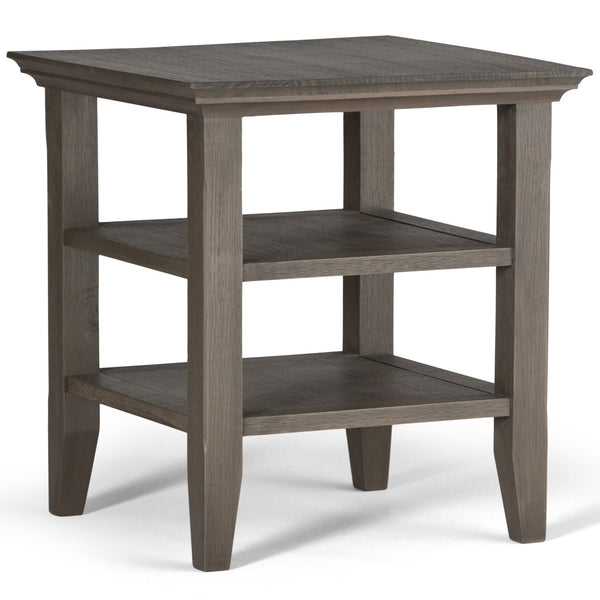 English Elm Acadian Farmhouse Grey End Table - Handcrafted Solid Wood With Open Shelves For Stylish Storage B136P159689