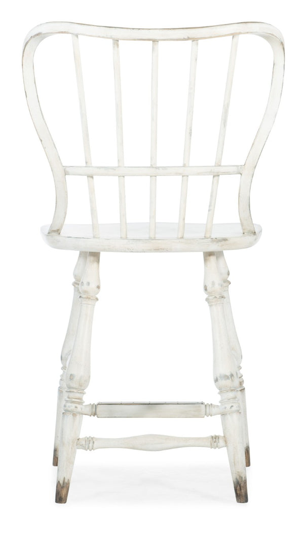 Hooker Furniture Ciao Ciao Bella Spindle Back Counter Stool In Vintage Chalky White – Farmhouse Comfort & Distressed Charm 5805-75351-02