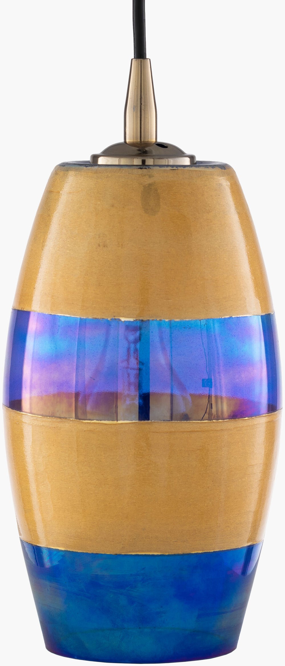 Surya Rampart 6” X 6” X 10” Modern Pendant Light - Handcrafted Glass & Metal Design For Stylish Decor Fixture, Blue Glass,Iron Rmp-001