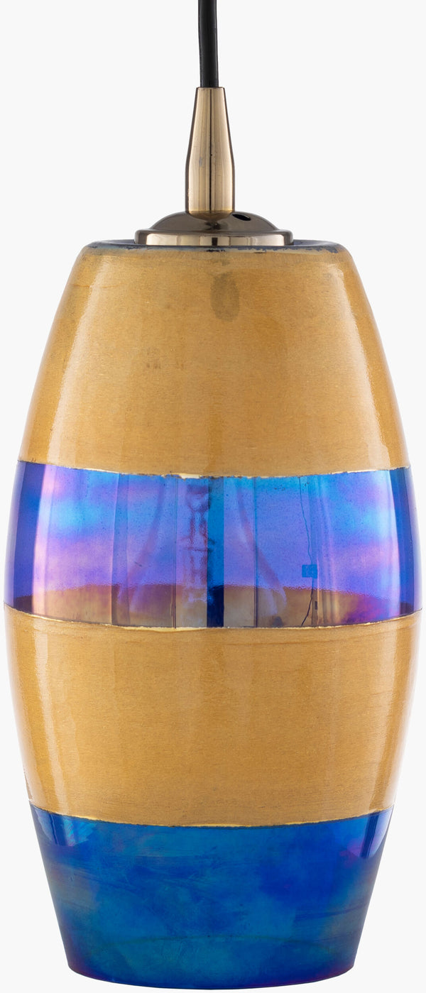 Surya Rampart 6” X 6” X 10” Modern Pendant Light - Handcrafted Glass & Metal Design For Stylish Decor Fixture, Blue Glass,Iron Rmp-001