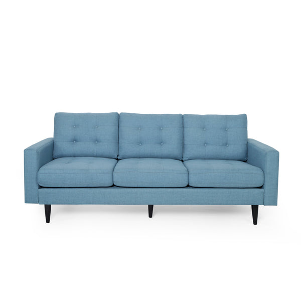 English Elm Jenny Button Tufted Waffle Stitch Fabric Sofa with Tapered Rubberwood Legs for Living Rooms 66890.00ABLU_66890.00BBLU