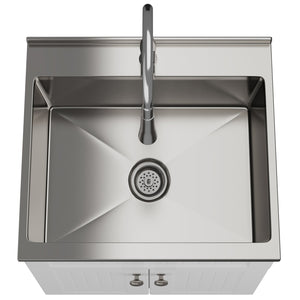English Elm Beckham - 24" Laundry Cabinet With Durable Stainless Steel Sink & Functional Faucet - White Finish B136P158789