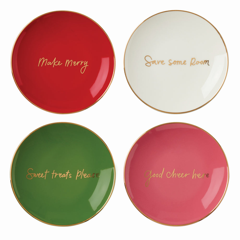 Lenox Kate Spade Be Jolly Color 4-Piece Tidbit Plates White, IVORY PORCELAIN 895355