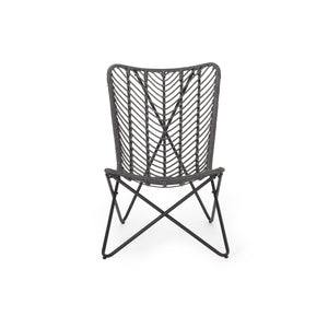 English Elm Gatlin Woven Wicker Outdoor Accent Chair Set Bohemian Curved Shell with Geometric Base 70650.00GRY