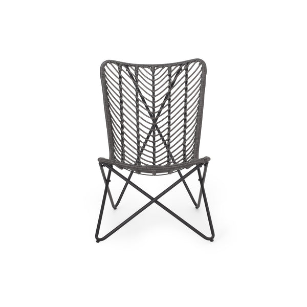 English Elm Gatlin Woven Wicker Outdoor Accent Chair Set Bohemian Curved Shell with Geometric Base 70650.00GRY