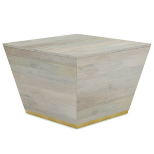 English Elm Abba Solid Mango Wood Square Coffee Table in White Wash with Brass Accent Trim, 28" x 28" x 18.5" B136P159923
