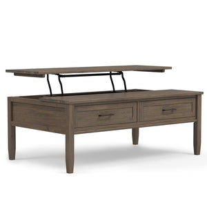 English Elm Ela Lift Top Coffee Table Smoky Brown - Solid Wood Handcrafted Storage, Shaker Drawers & Lift Top B136P158610