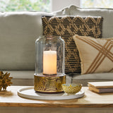 Christopher Knight Home® - Noble House - Mondell Boho Handcrafted Mango Wood Hurricane Candle Holder, Natural and Nickel