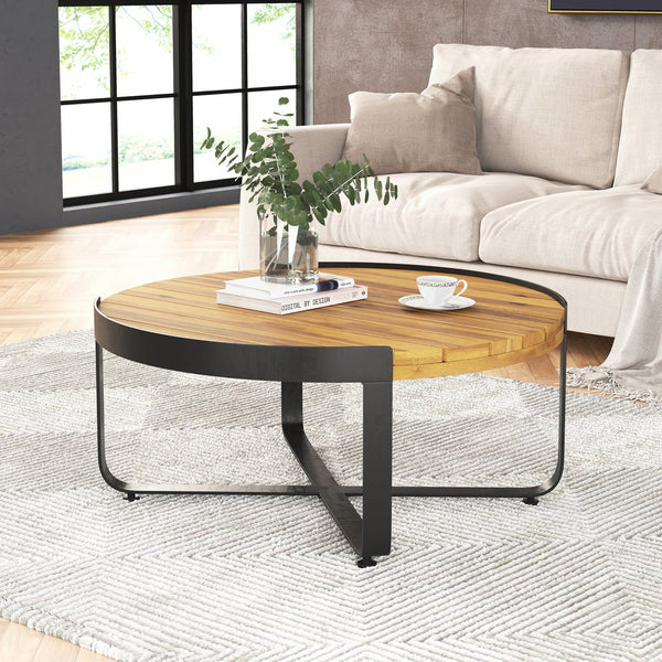 English Elm Christopher Knight Home® - ISAAC Teak Coffee Table with Powder-Coated Metal Frame, Acacia Wood Top, Modern Industrial 31.5" square 69567.00
