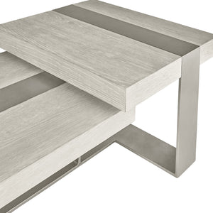 Bernhardt Bernhardt Tempo Cocktail Table With Sandblasted Satin Nickel Base And Larza Wire‑Brushed Oak Tops, 56" Wide 346016