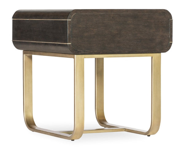 Hooker Furniture Commerce Metropolitan End Table With Dark Oak Veneer, Gold Base, Soft-Close Drawer & Distressed Finish 7228-80188-85