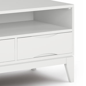 English Elm Harper Mid Century TV Media Stand for 65" TVs, Solid Rubberwood, Notched Drawers & Cord Management White B136P158725