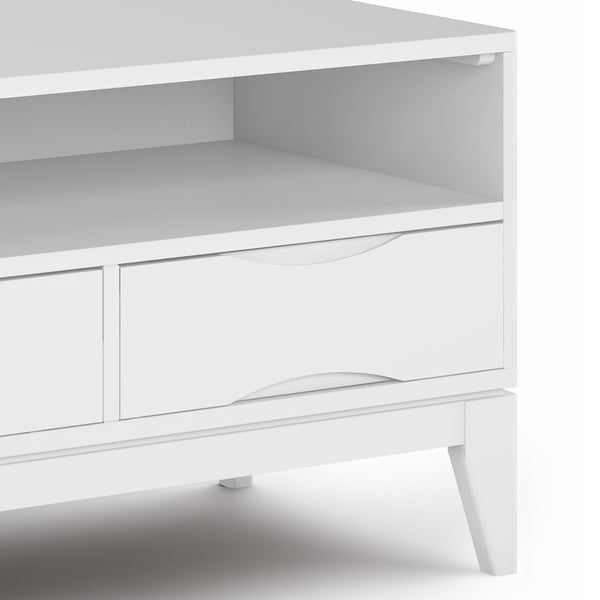 English Elm Harper Mid Century TV Media Stand for 65" TVs, Solid Rubberwood, Notched Drawers & Cord Management White B136P158725