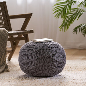 English Elm Christopher Knight Home® - MALIBU Knitted Wool Round Pouf 20" x 20" x 14" — Handcrafted Modern Knit Weave Accent for Cozy Living Spaces Charcoal 60494.00CHAR