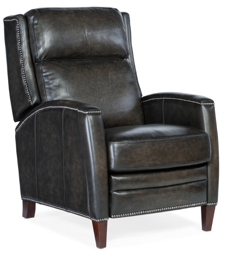 Hooker Furniture Declan Hand-Wiped Leather Push-Back Recliner With Wingback Silhouette, Nailhead Trim, Dark Legs Brown RC251-PB-089