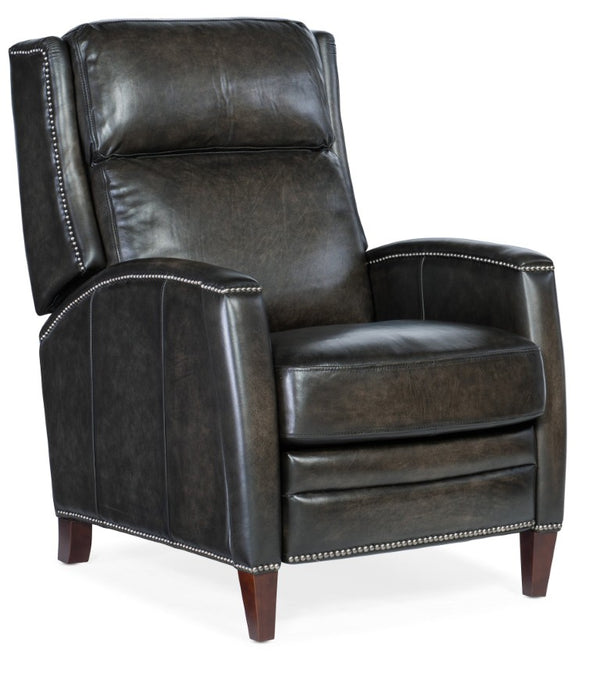Hooker Furniture Declan Hand-Wiped Leather Push-Back Recliner With Wingback Silhouette, Nailhead Trim, Dark Legs Brown RC251-PB-089