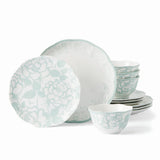 Butterfly Meadow Cottage 12-Piece Porcelain Dinner Set, Sage with Floral Accents