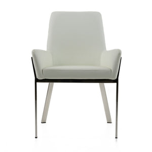 VIG Furniture Robin Modern Bonded Leather Accent Chair With Brushed Stainless Frame, Cushioned Comfort & Stitching White Dining Chair VGVCB8366-WHT