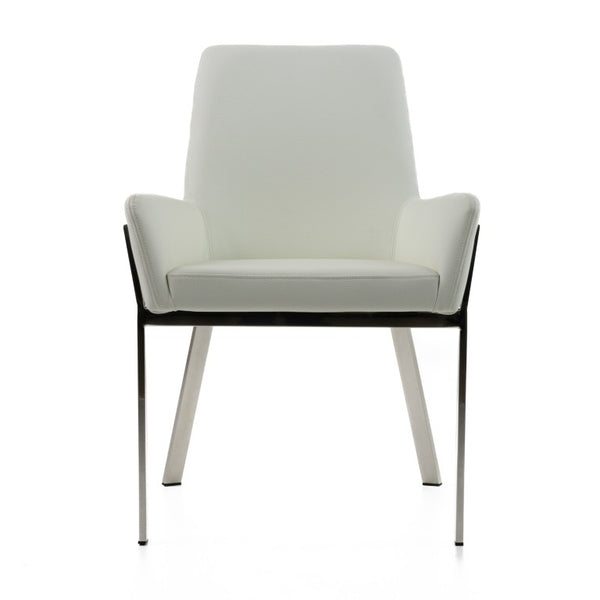 VIG Furniture Robin Modern Bonded Leather Accent Chair With Brushed Stainless Frame, Cushioned Comfort & Stitching White Dining Chair VGVCB8366-WHT