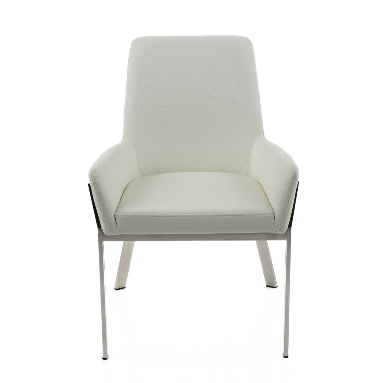 VIG Furniture Robin Modern Bonded Leather Accent Chair With Brushed Stainless Frame, Cushioned Comfort & Stitching White Dining Chair VGVCB8366-WHT