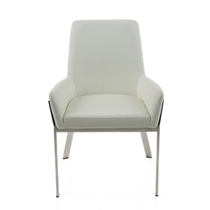 VIG Furniture Robin Modern Bonded Leather Accent Chair With Brushed Stainless Frame, Cushioned Comfort & Stitching White Dining Chair VGVCB8366-WHT