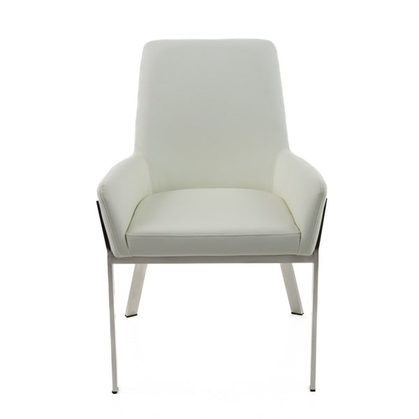 VIG Furniture Robin Modern Bonded Leather Accent Chair With Brushed Stainless Frame, Cushioned Comfort & Stitching White Dining Chair VGVCB8366-WHT