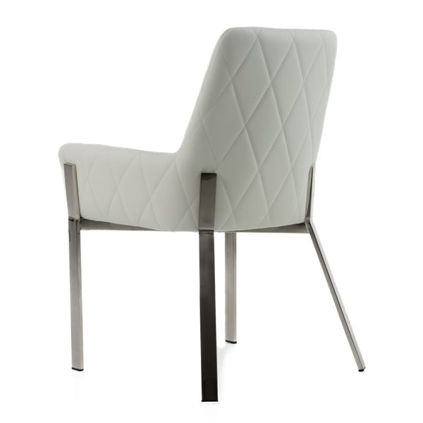 VIG Furniture Robin Modern Bonded Leather Accent Chair With Brushed Stainless Frame, Cushioned Comfort & Stitching White Dining Chair VGVCB8366-WHT