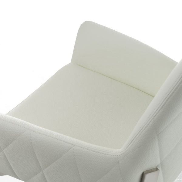 VIG Furniture Robin Modern Bonded Leather Accent Chair With Brushed Stainless Frame, Cushioned Comfort & Stitching White Dining Chair VGVCB8366-WHT
