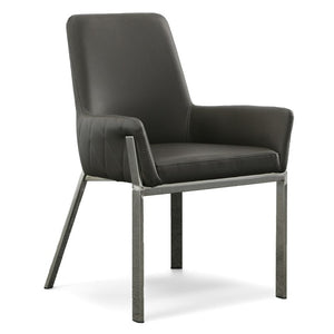 VIG Furniture Robin Modern Bonded Leather Accent Chair With Brushed Stainless Frame, Cushioned Comfort & Stitching Grey Dining Chair VGVCB8366-GRY