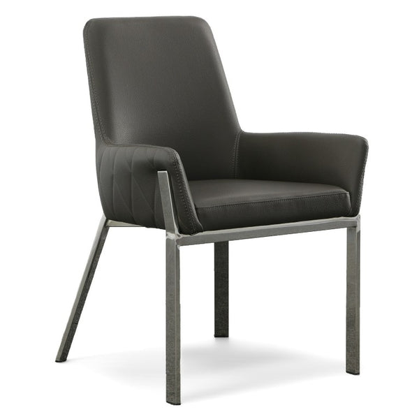 VIG Furniture Robin Modern Bonded Leather Accent Chair With Brushed Stainless Frame, Cushioned Comfort & Stitching Grey Dining Chair VGVCB8366-GRY
