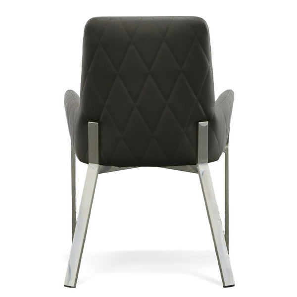 VIG Furniture Robin Modern Bonded Leather Accent Chair With Brushed Stainless Frame, Cushioned Comfort & Stitching Grey Dining Chair VGVCB8366-GRY