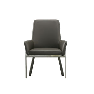 VIG Furniture Robin Modern Bonded Leather Accent Chair With Brushed Stainless Frame, Cushioned Comfort & Stitching Grey Dining Chair VGVCB8366-GRY